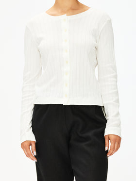 Leset Pointelle Classic Crew Cardigan