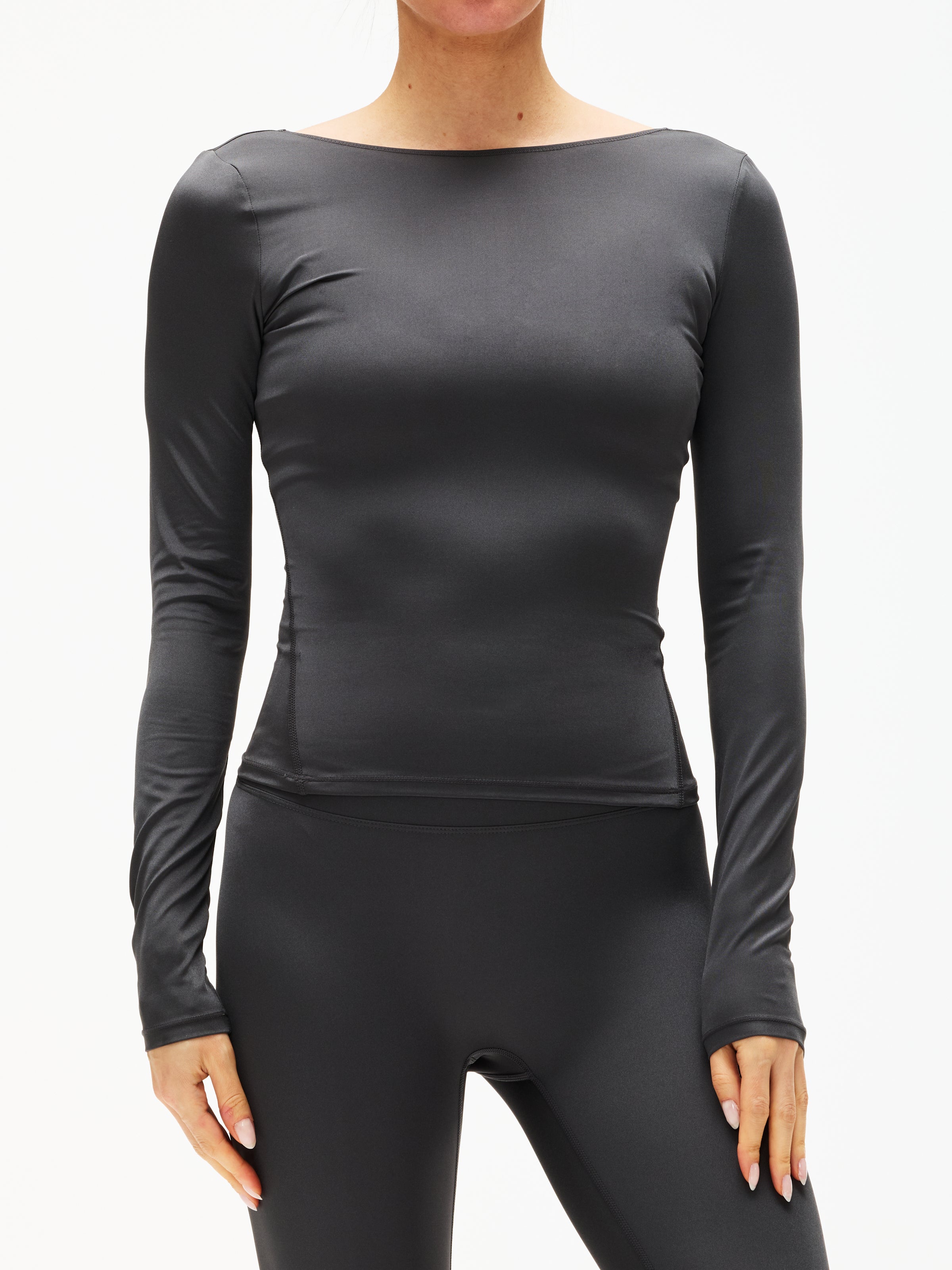 Adanola Ultimate Gloss Long Sleeve Scoop Back Top