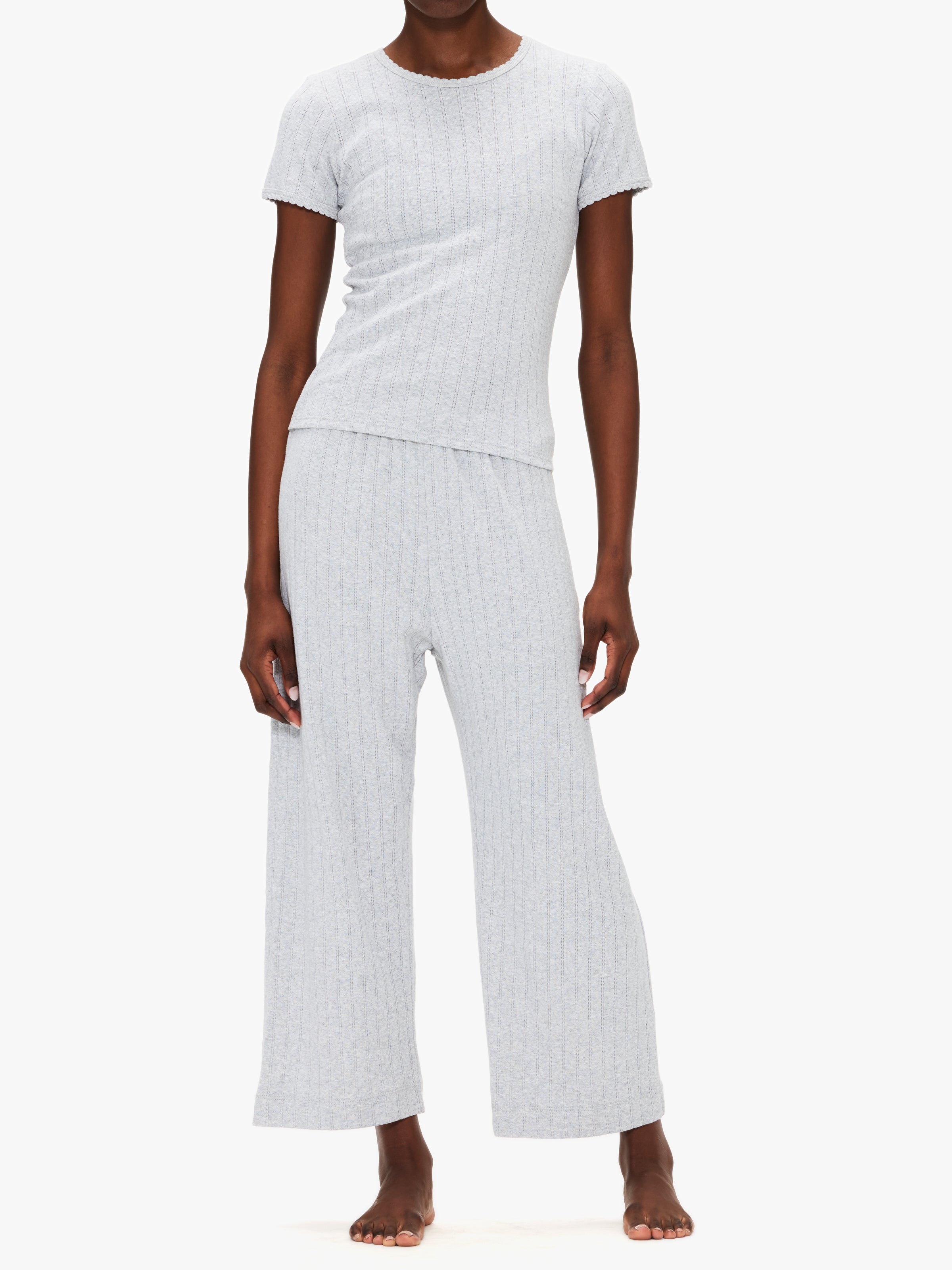 Leset Pointelle Crop Wide Leg Pant