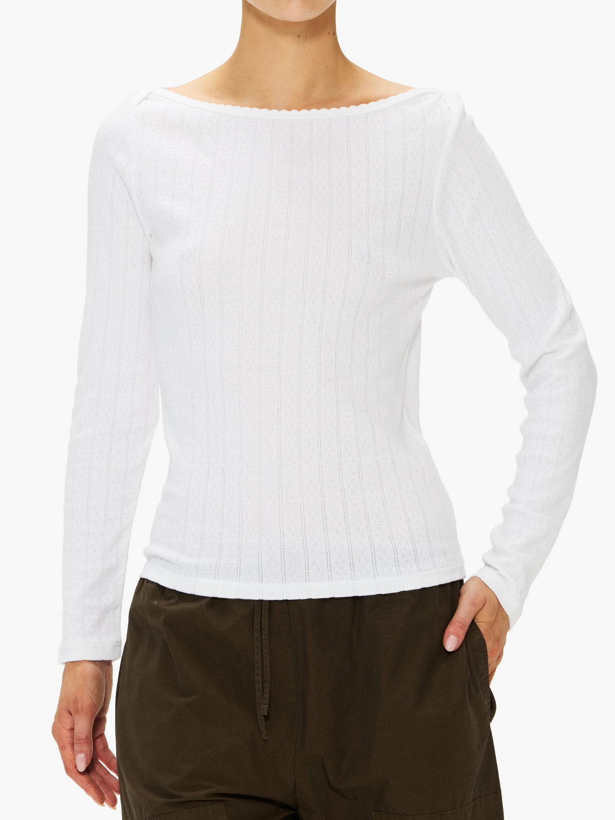Leset Pointelle Long Sleeve Bateau Top
