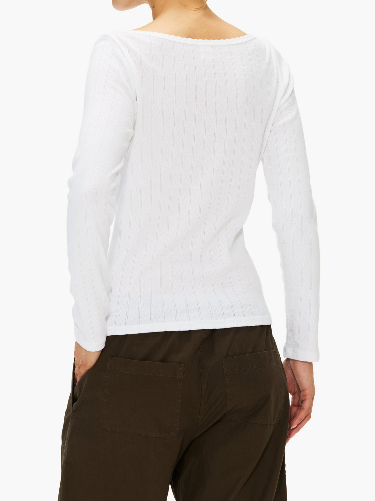 Leset Pointelle Long Sleeve Bateau Top
