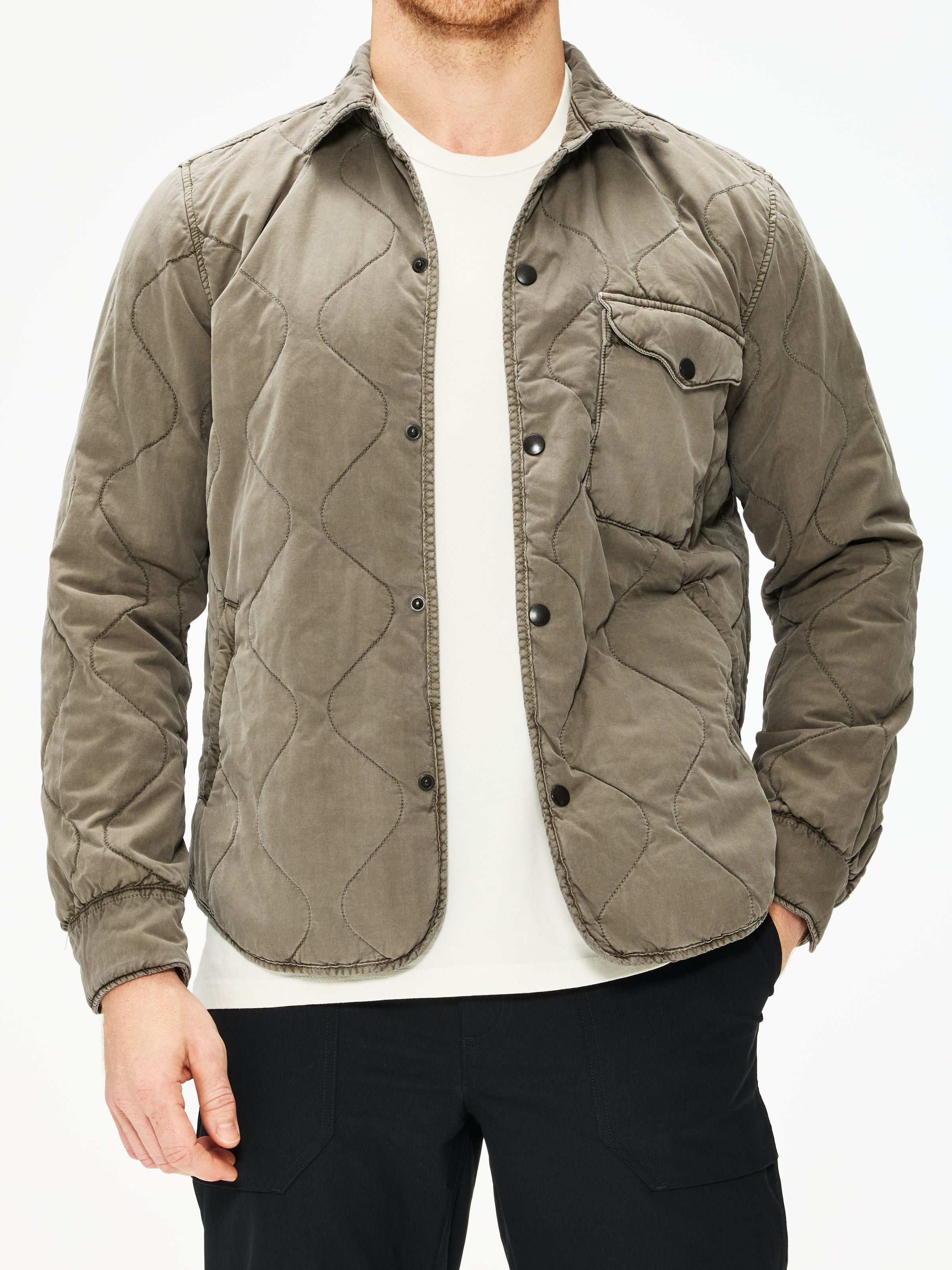 Save Khaki Quilted Shirt Jacket