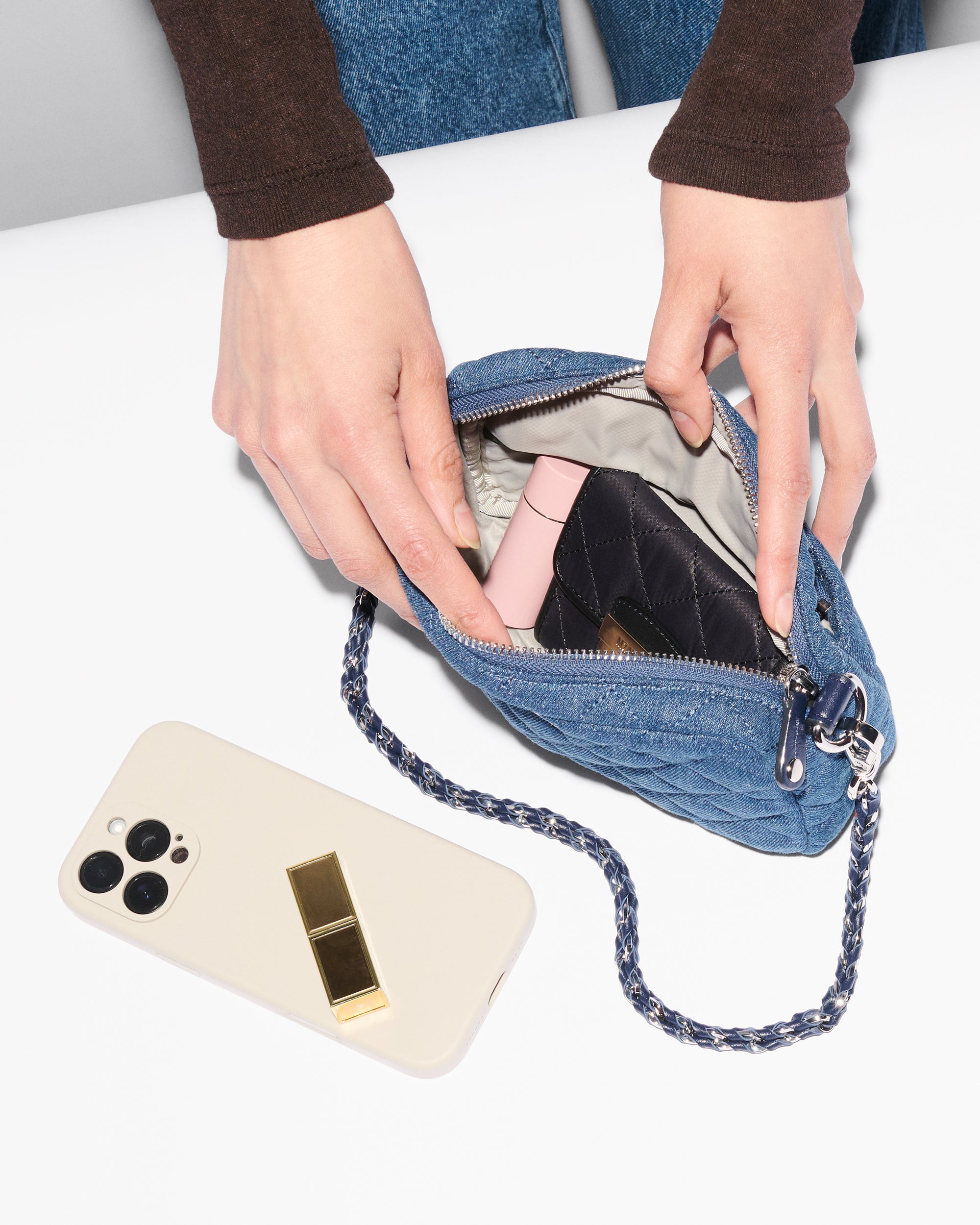 MZ Wallace Mini Crosby Quilted Denim Crossbody Bag