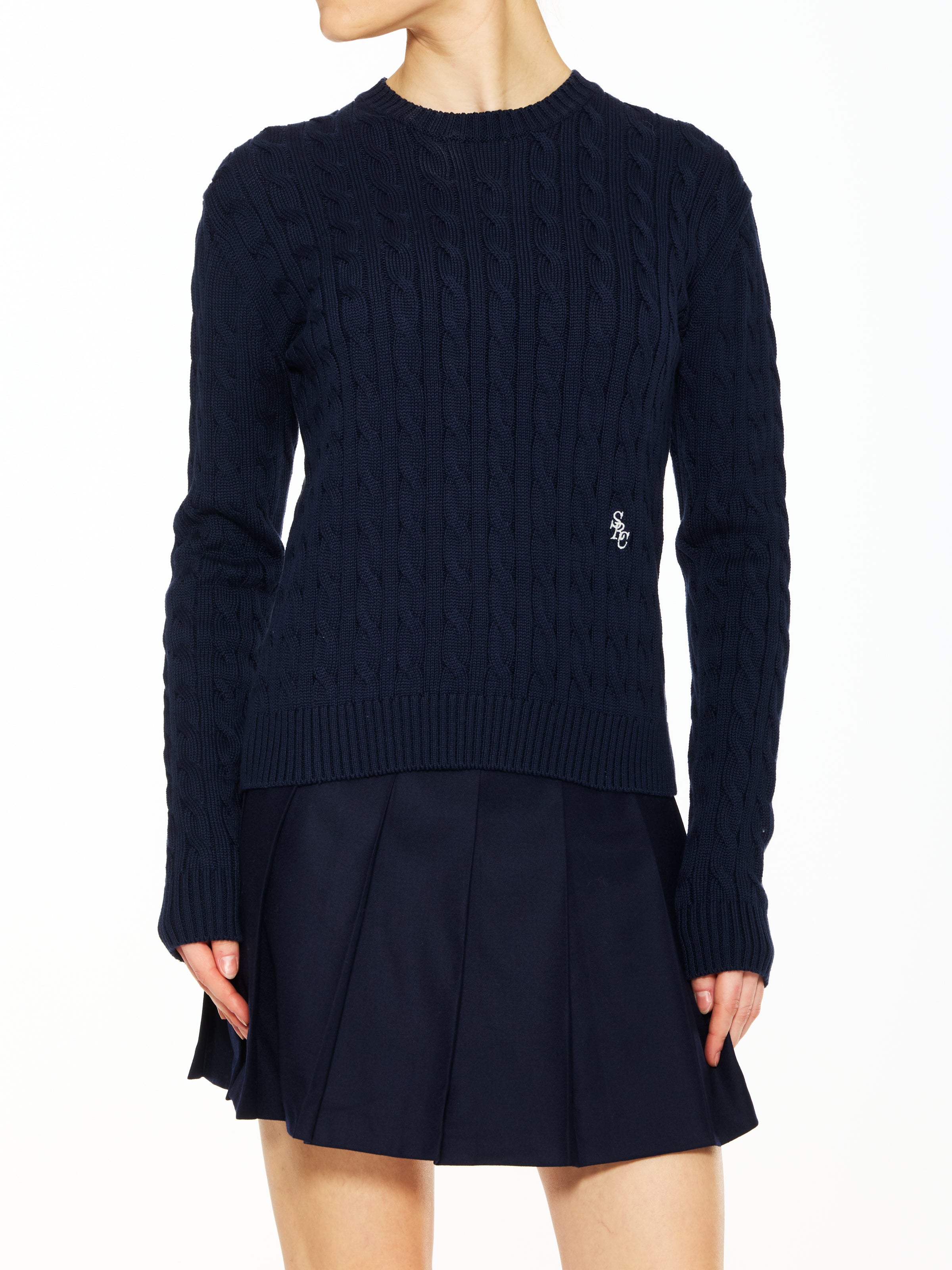 Sporty & Rich Signature Logo Cable Sweater