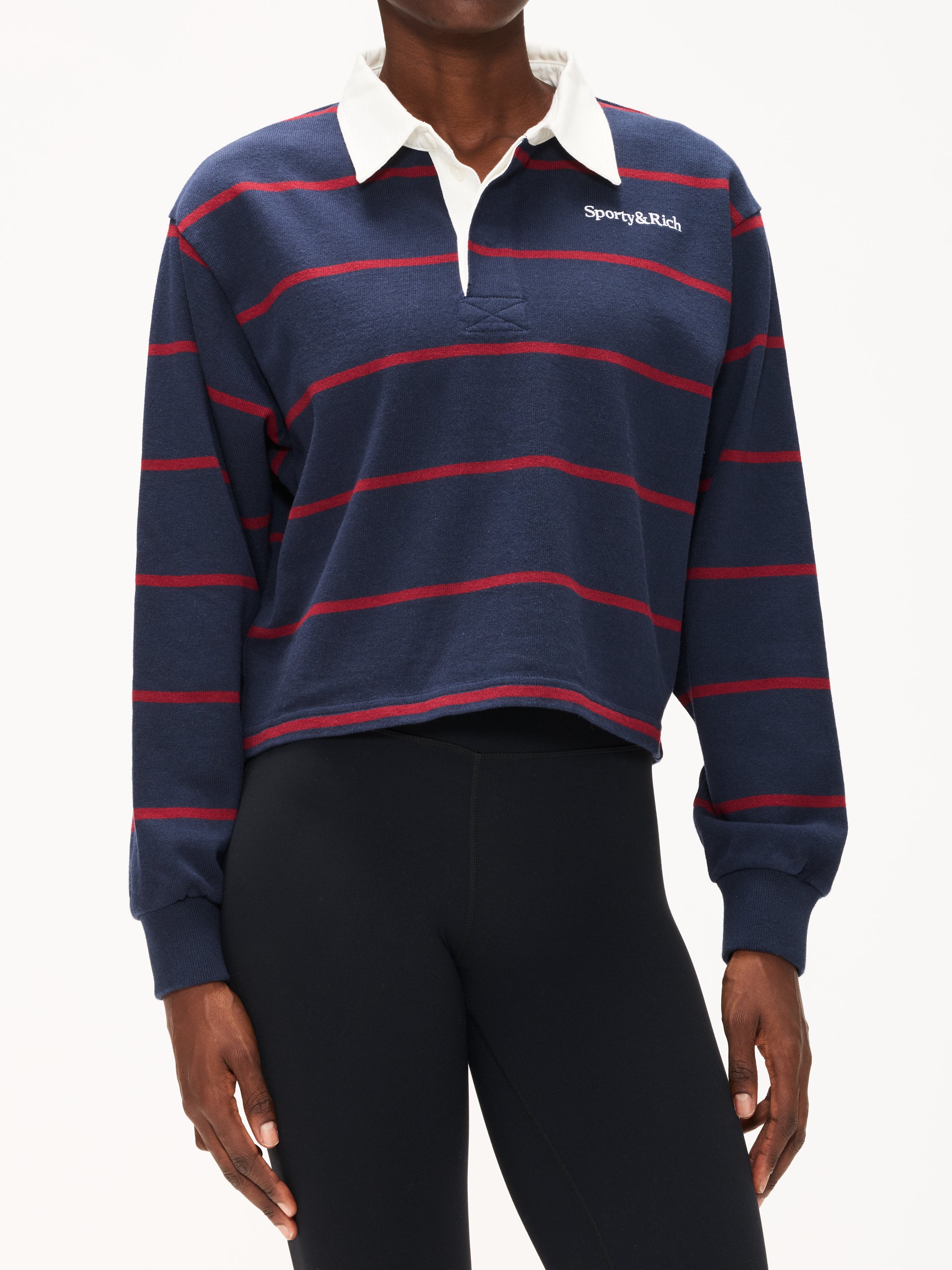 Sporty & Rich Women's Serif Logo Rugby Polo