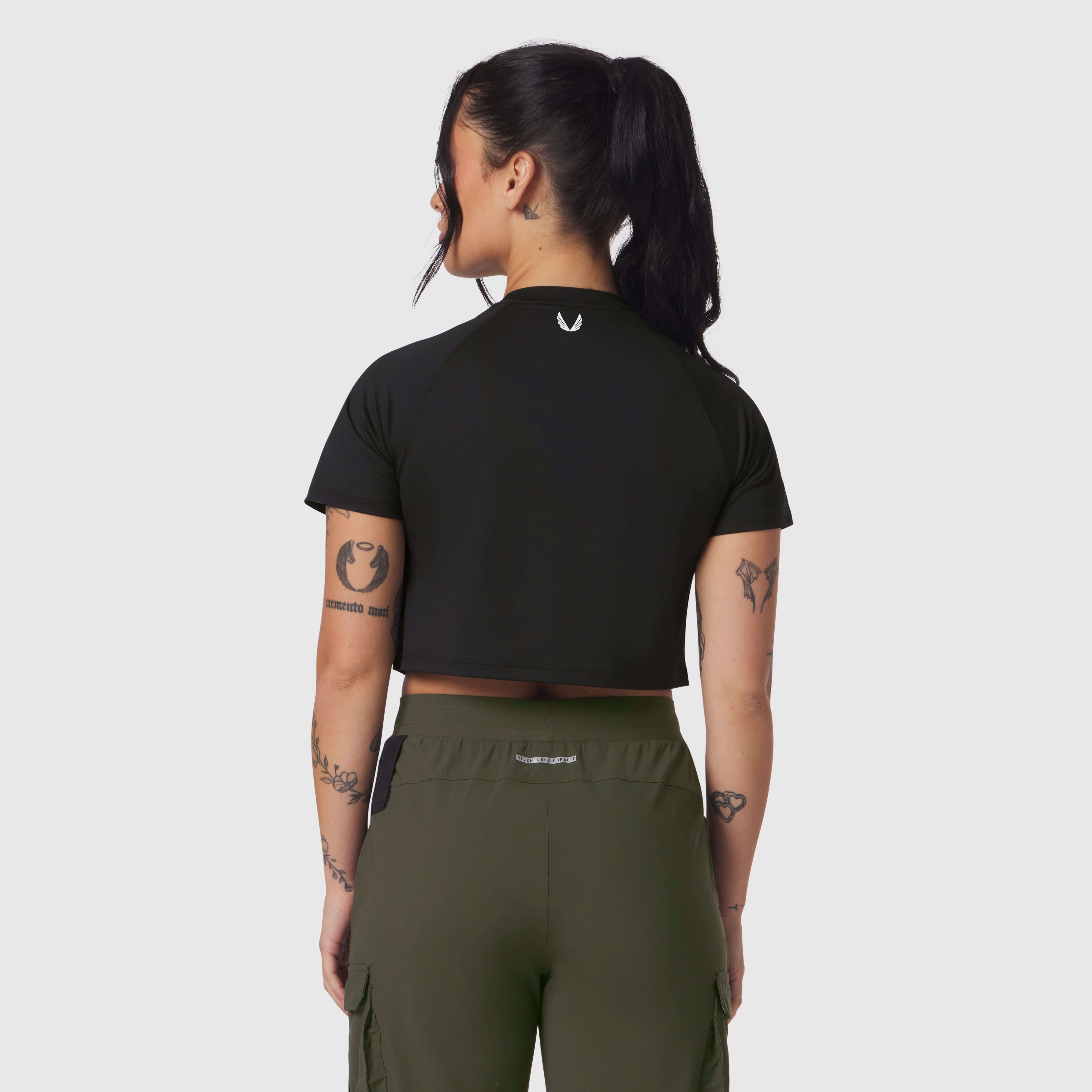 W018. AeroSilver® Cropped Tee - Black "ASRV"