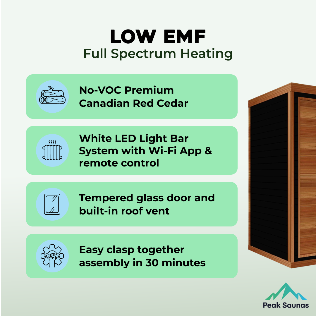Fuji 2-Person Full Spectrum Infrared Sauna with Full-Body Medical-Grade Red Light Therapy & Smart WiFi App Control