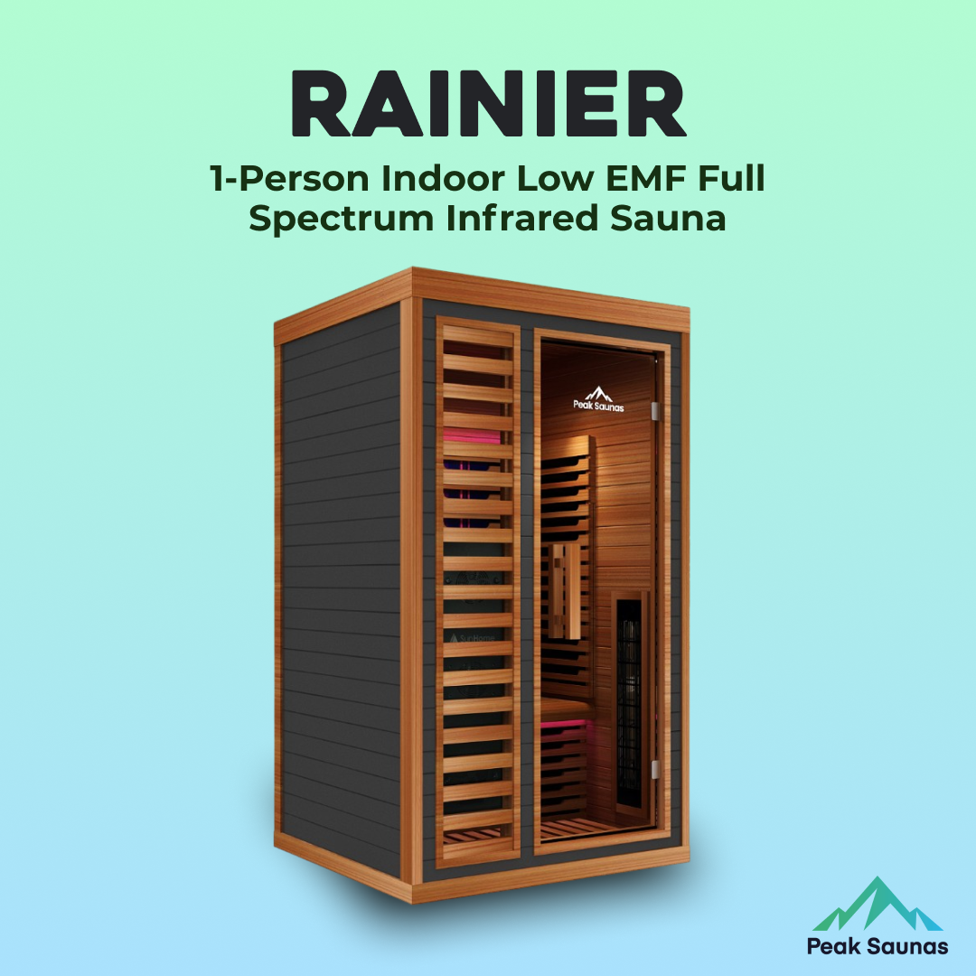 Rainier 1-Person Full Spectrum Infrared Sauna with Full-Body Medical-Grade Red Light Therapy & Smart WiFi App Control